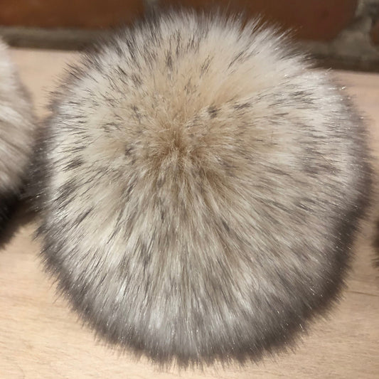 Detachable Beige and Black Blush Faux Fur Pom Pom for Your Knit Hat