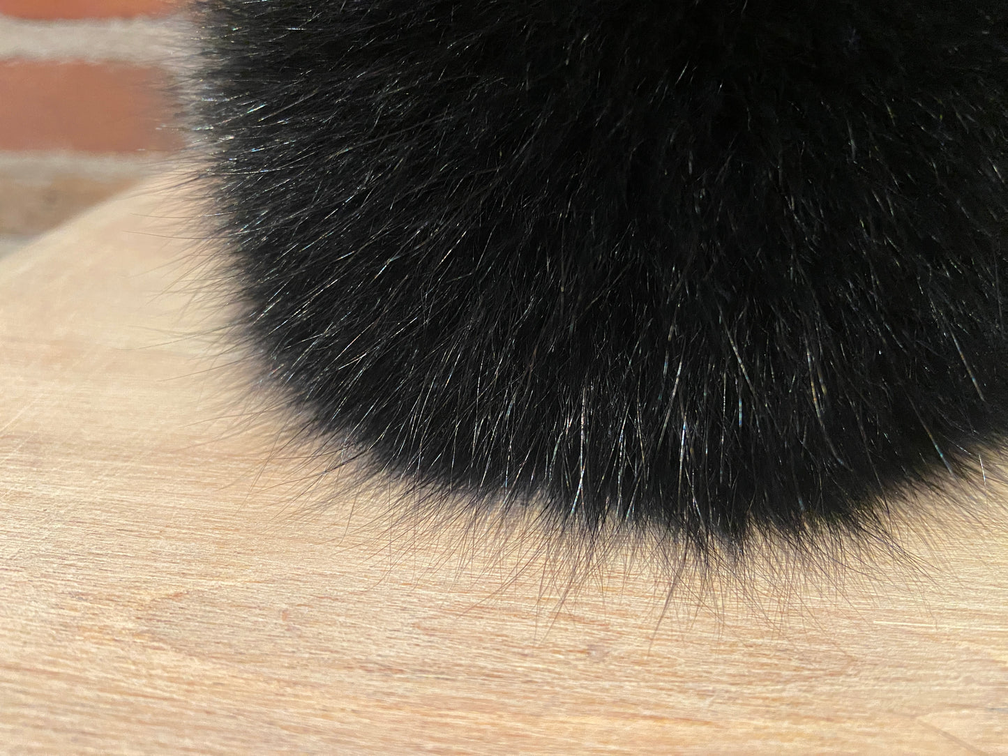 Jumbo Black Fox Fur Pom, 6 Inch