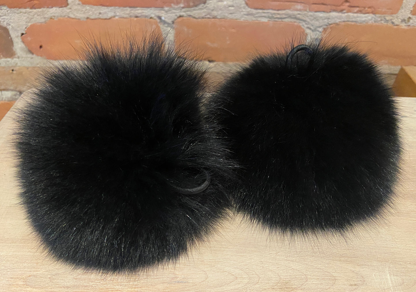 Jumbo Black Fox Fur Pom, 6 Inch