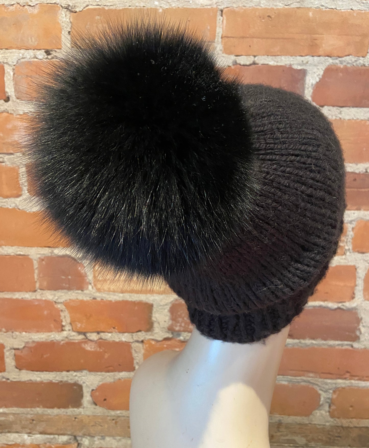 Jumbo Black Fox Fur Pom, 6 Inch