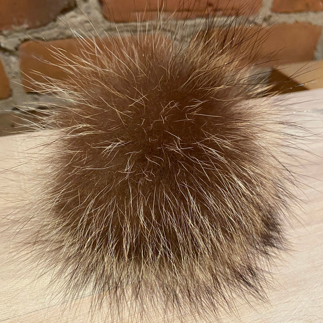Handmade Recycled Raccoon Fur Hat Pom in Golden Light Brown