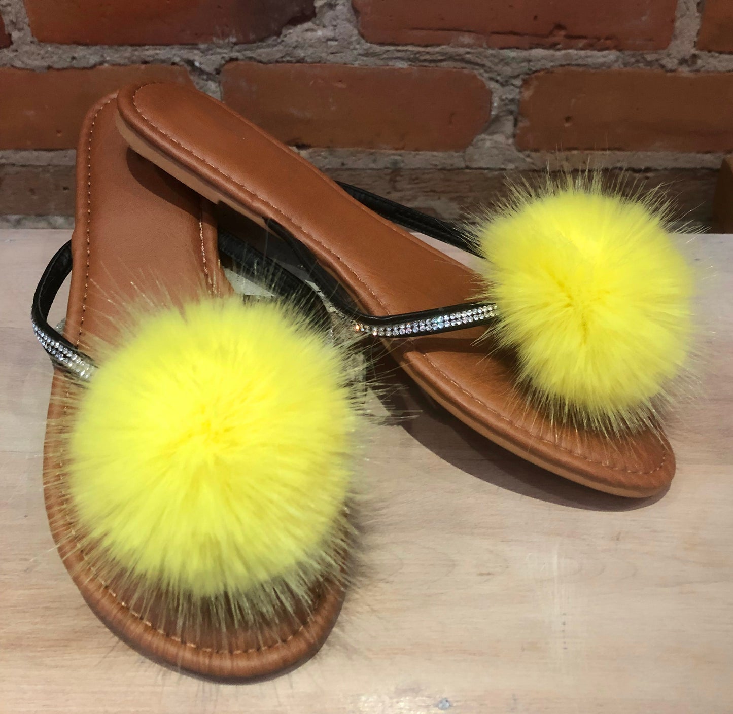 Lemon Yellow Mink Faux Fur Pom, 2.5 Inch