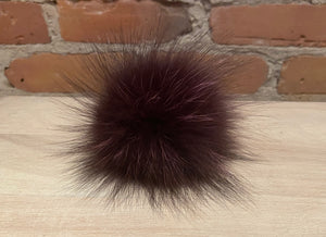 Small Maroon Purple Fox Fur Pom, 3.5 Inch