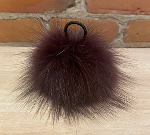 Small Maroon Purple Fox Fur Pom, 3.5 Inch