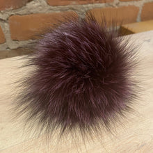 Load image into Gallery viewer, Maroon Purple Upcycled Vintage Fox Fur Hat Pom in a 4-inch in diameter size
