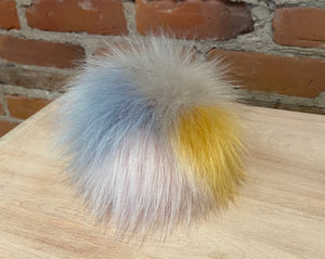 Blue Taupe Pink Yellow Faux Fur Pom, 6-Inch