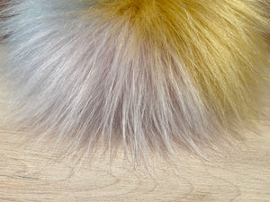 Blue Taupe Pink Yellow Faux Fur Pom, 6-Inch