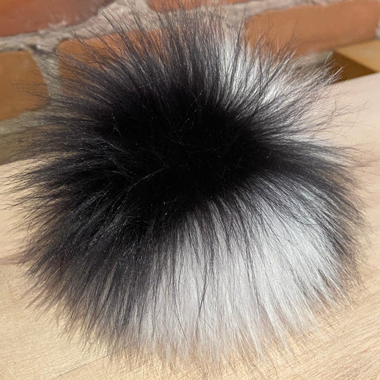 Jumbo Black and White Designer Faux Fur Hat Pom Pom