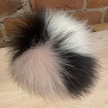 Load image into Gallery viewer, Black, Pink and White Multi-Color Jumbo 6-Inch Handmade Faux Fur Pom Pom for your Knit Hat
