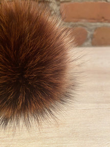 Rust Brown Raccoon Fur Pom Pom, 4-Inch