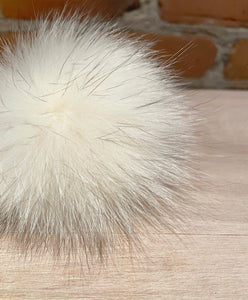 Ivory Blue Fox Fur Pom Pom, 3.5-Inch
