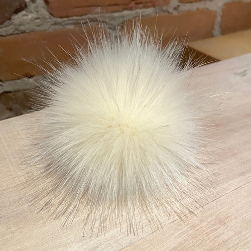 3.5 Inch Ivory White Fox Faux Fur Pom Pom for Child's Knit Hat