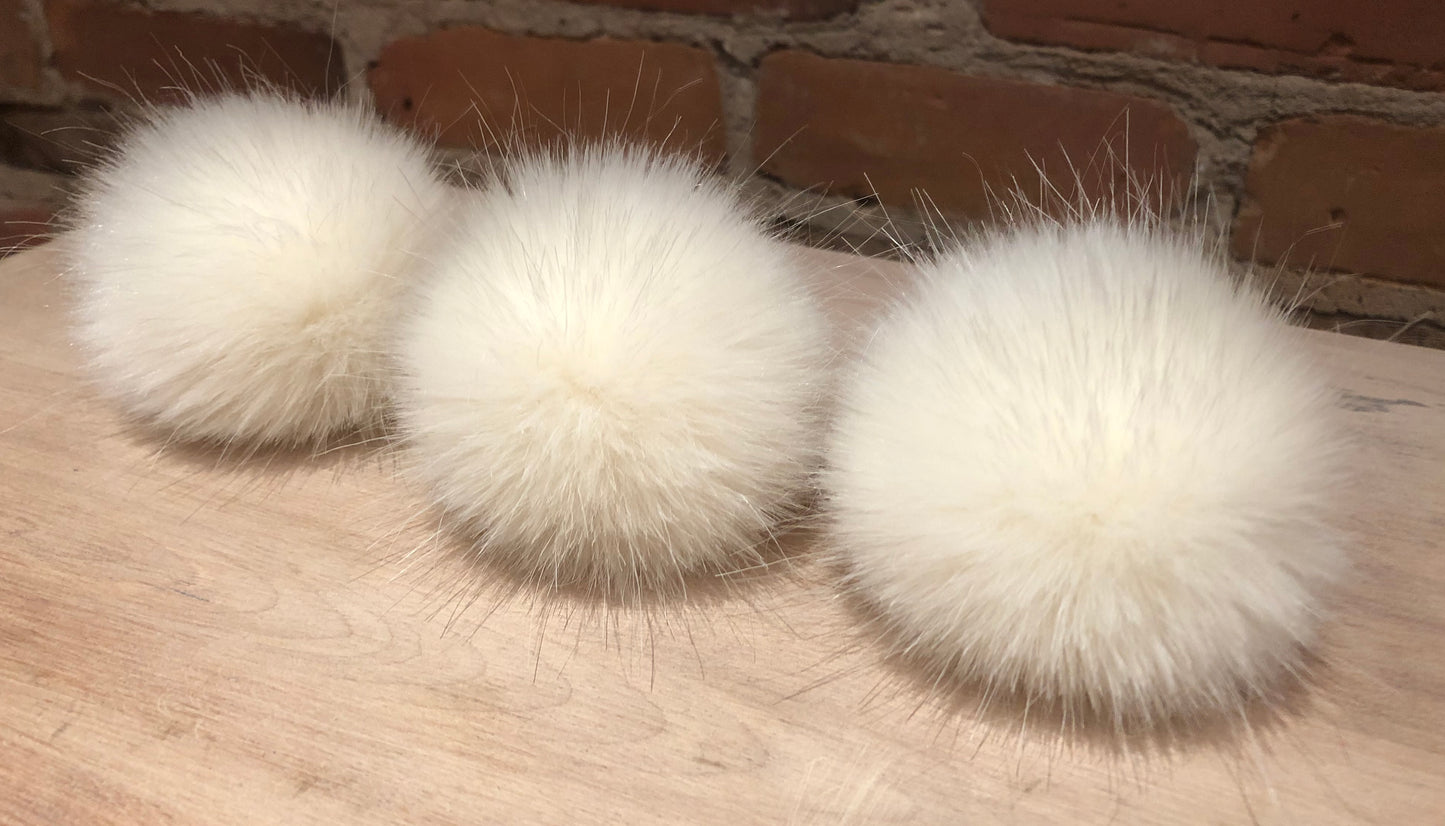 Ivory Mink Faux Fur Pom, 2.5 Inch