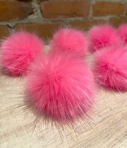 Set of 12 Mini Neon Pink Faux Fur Poms, 2-Inch