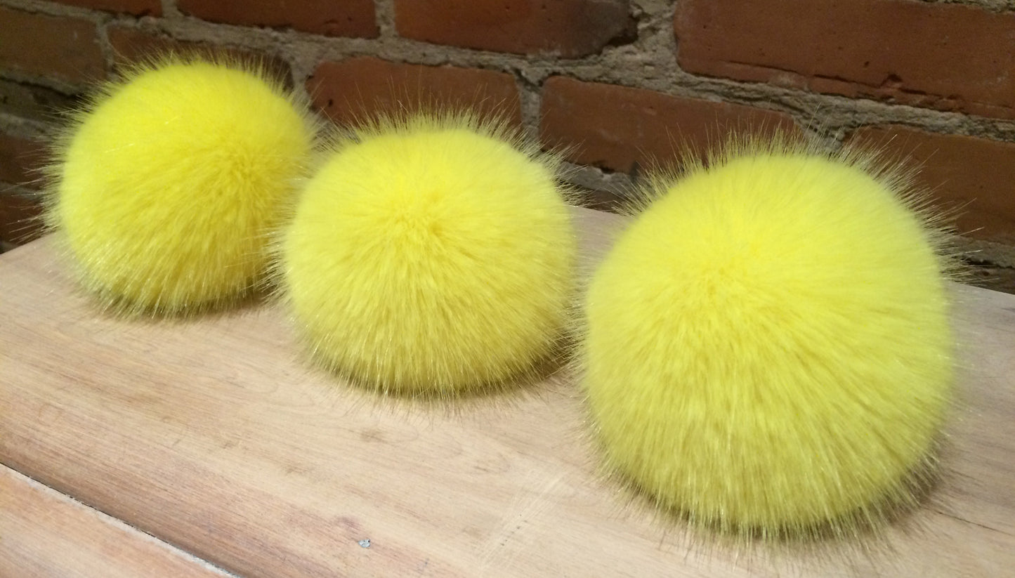 Lemon Yellow Mink Faux Fur Pom, 4 Inch