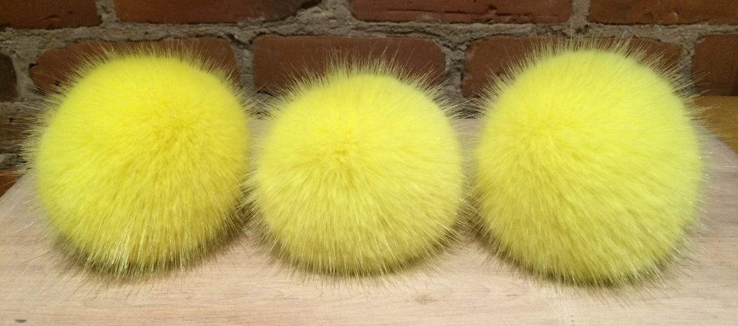 Lemon Yellow Mink Faux Fur Pom, 4 Inch