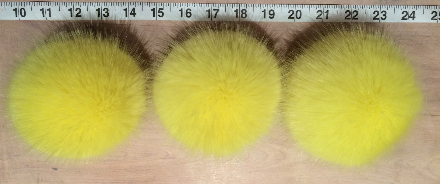 Lemon Yellow Mink Faux Fur Pom, 4 Inch