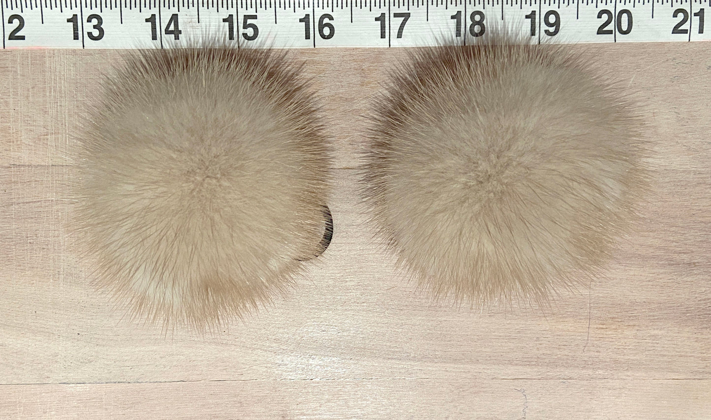 Light Beige Mink Fur Pom, 3 Inch