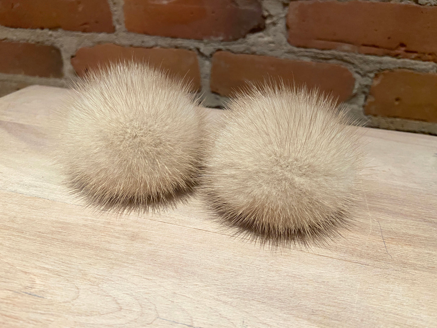 Light Beige Mink Fur Pom, 3 Inch