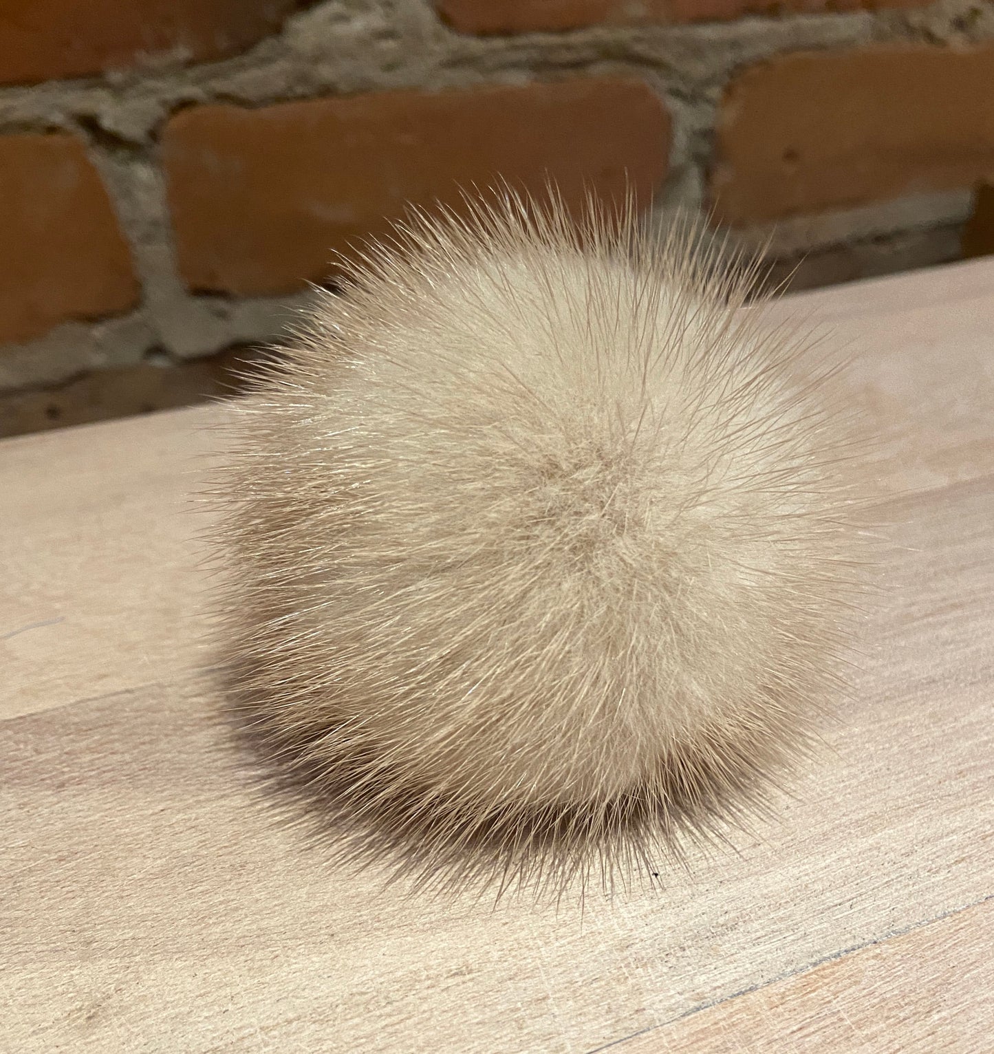 Light Beige Mink Fur Pom, 3 Inch