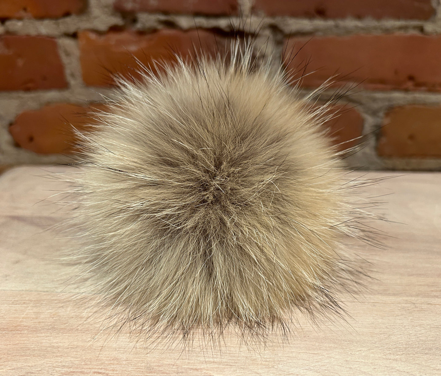 Golden Grey Coyote Fur Pom, 5.5 Inch