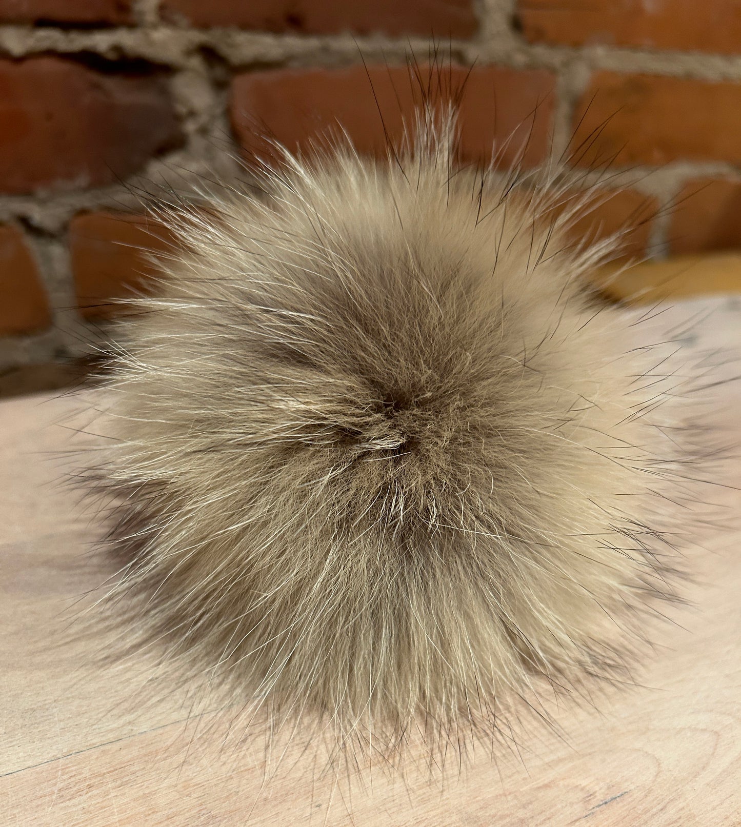 Golden Grey Coyote Fur Pom, 5.5 Inch