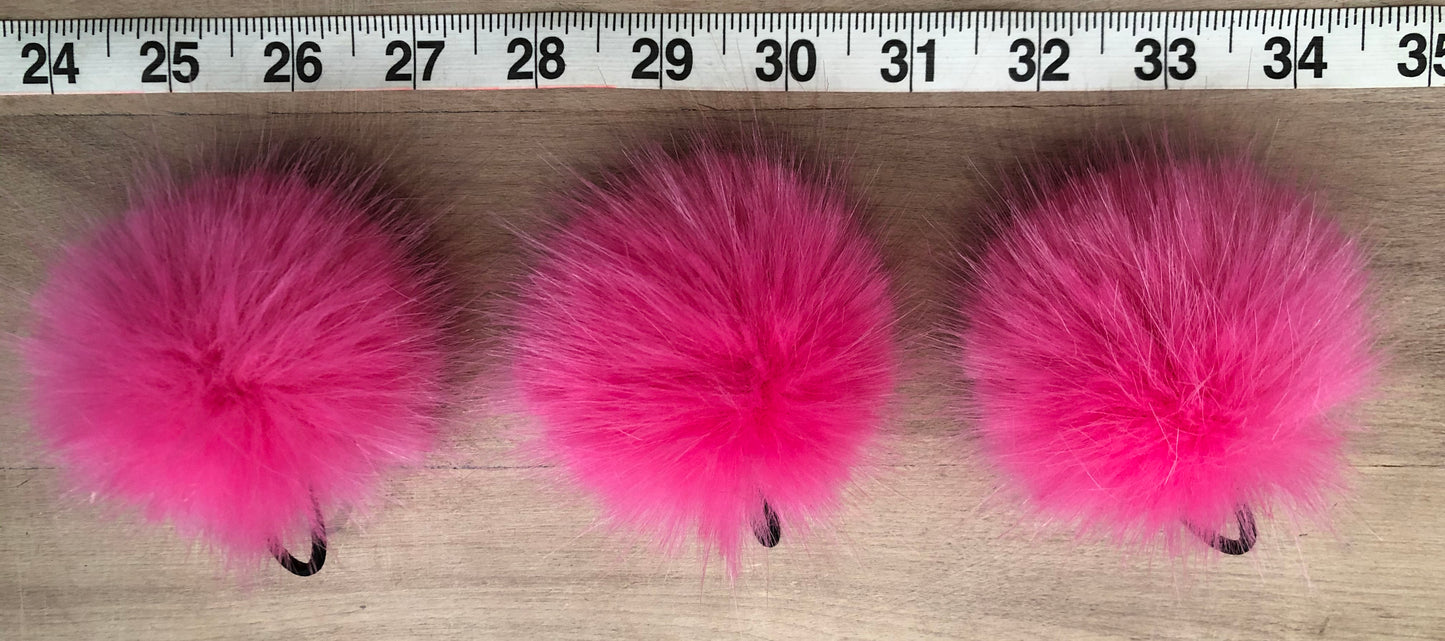 Neon Pink Mink Faux Fur Pom, 2.5 Inch