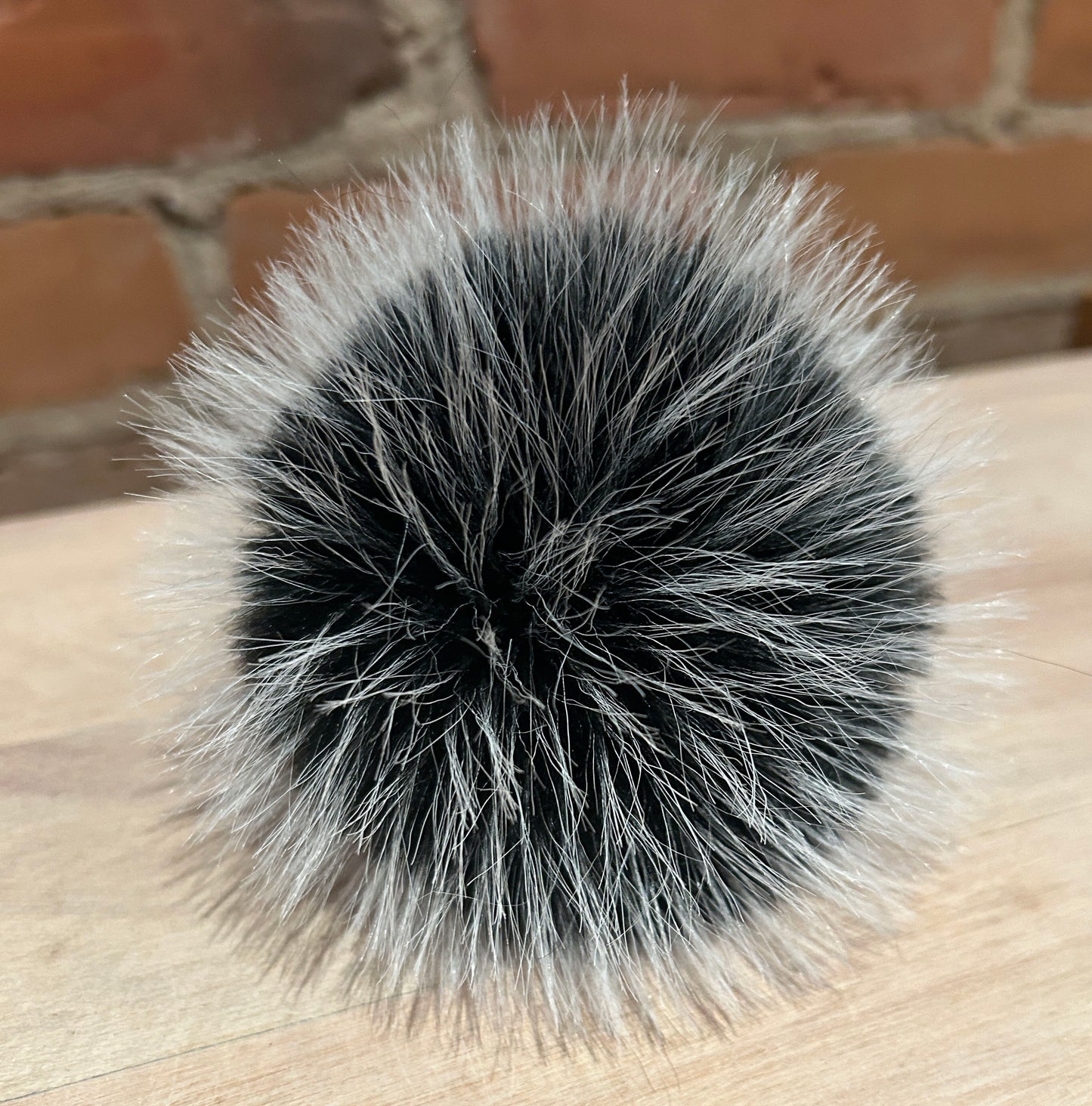 Frosted Black White Faux Fur Pom, 4 Inch