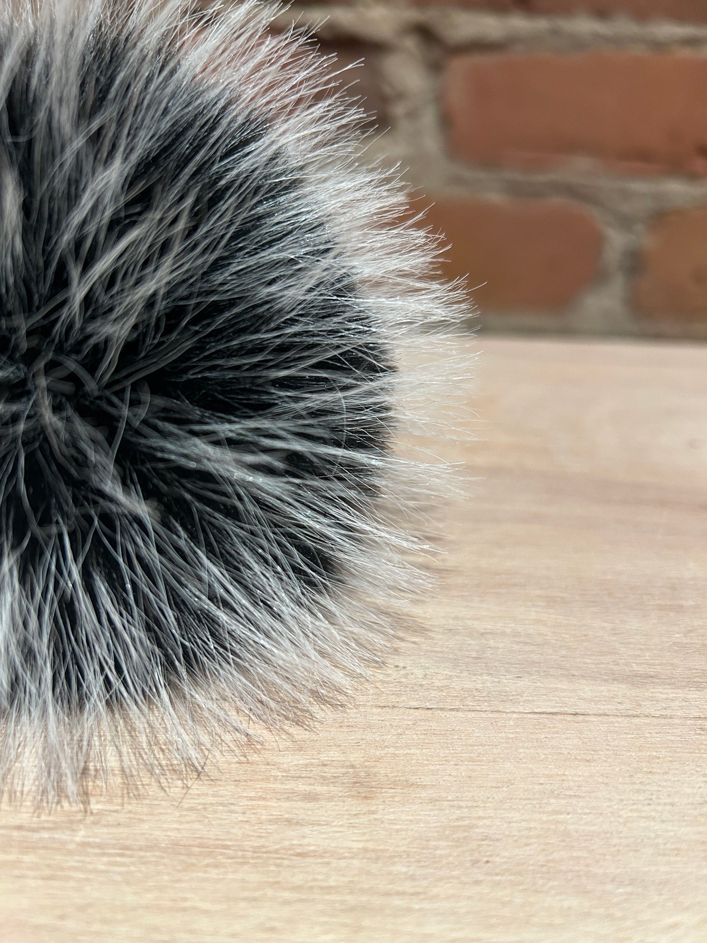 Frosted Black White Faux Fur Pom, 4 Inch