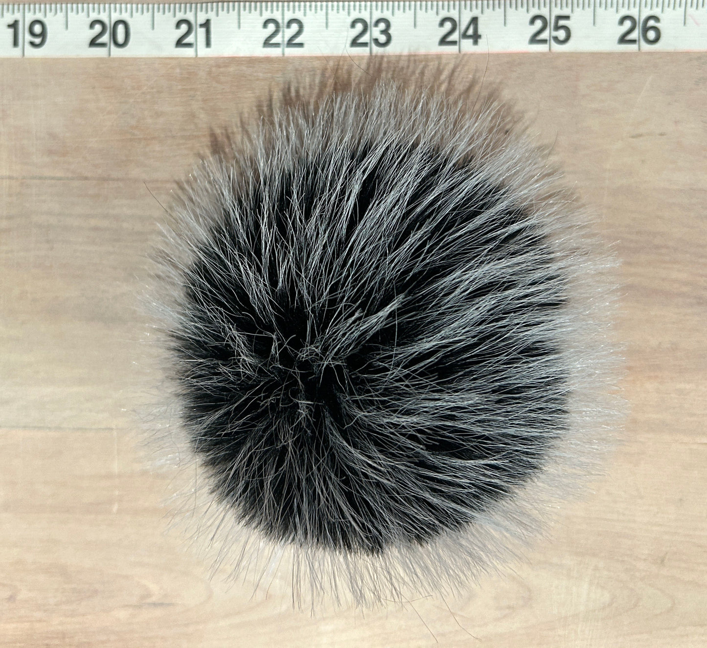 Frosted Black White Faux Fur Pom, 4 Inch