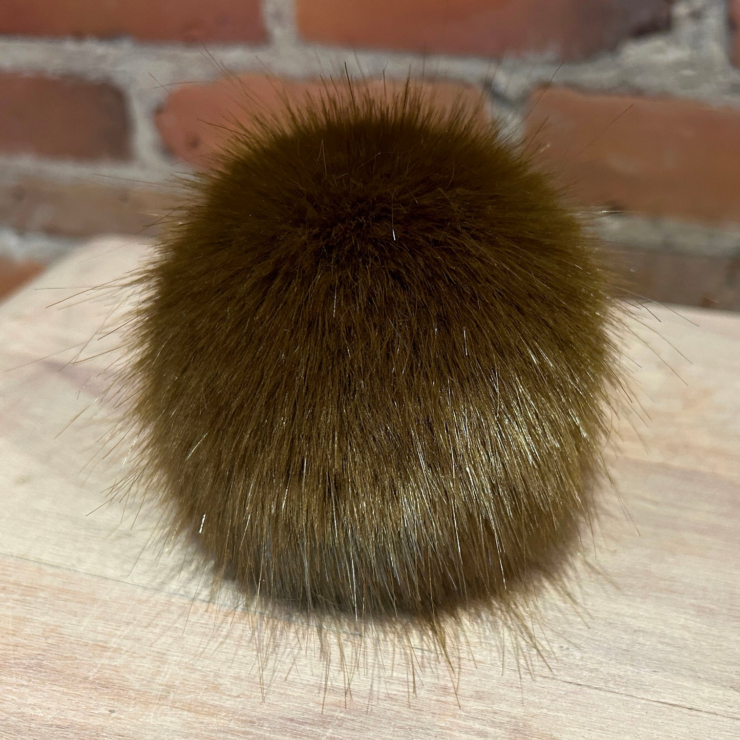 Olive Green Mink Faux Fur Pom, 4 Inch