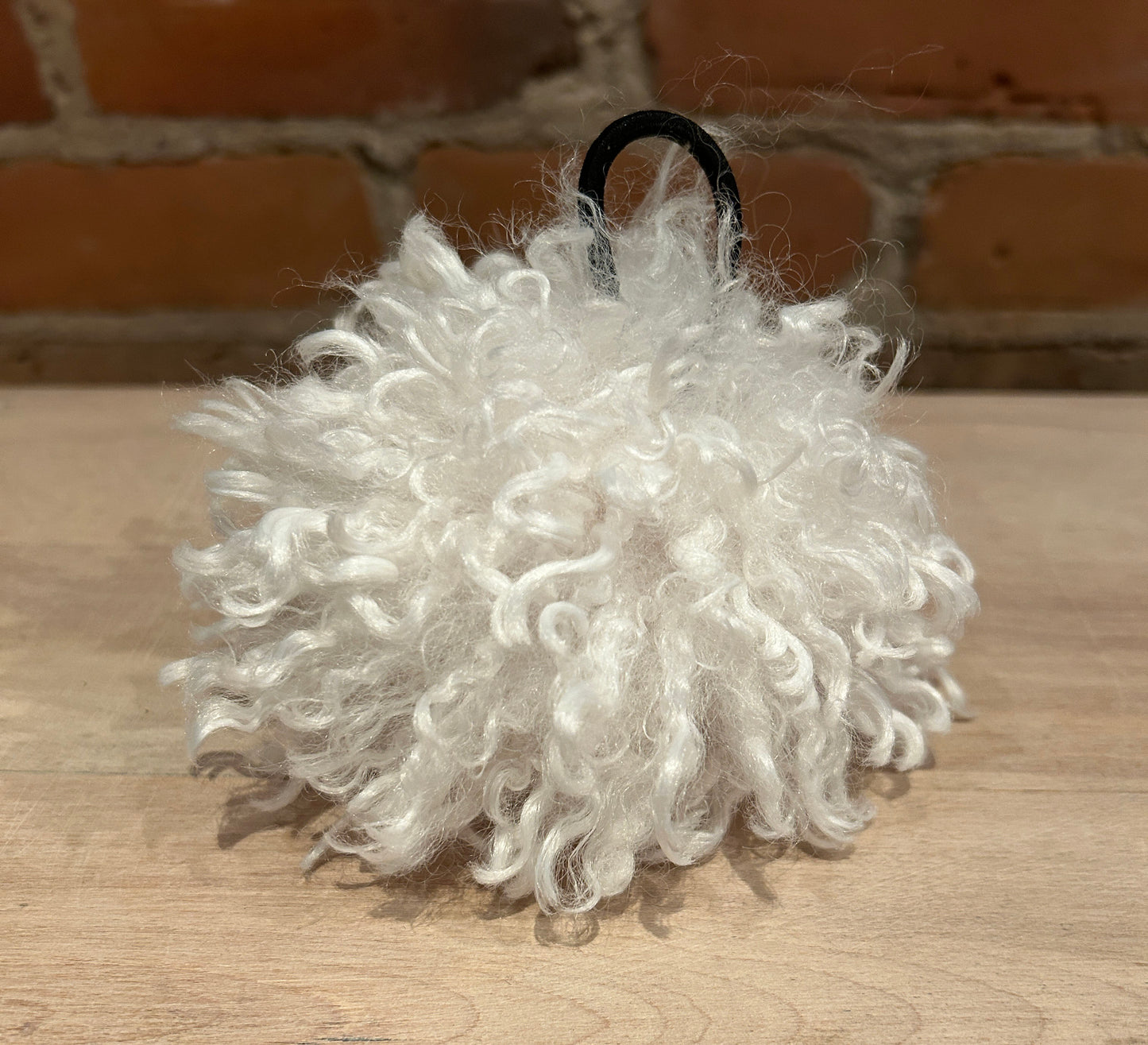 Winter White Faux Fur Curly Pom, 5 Inch