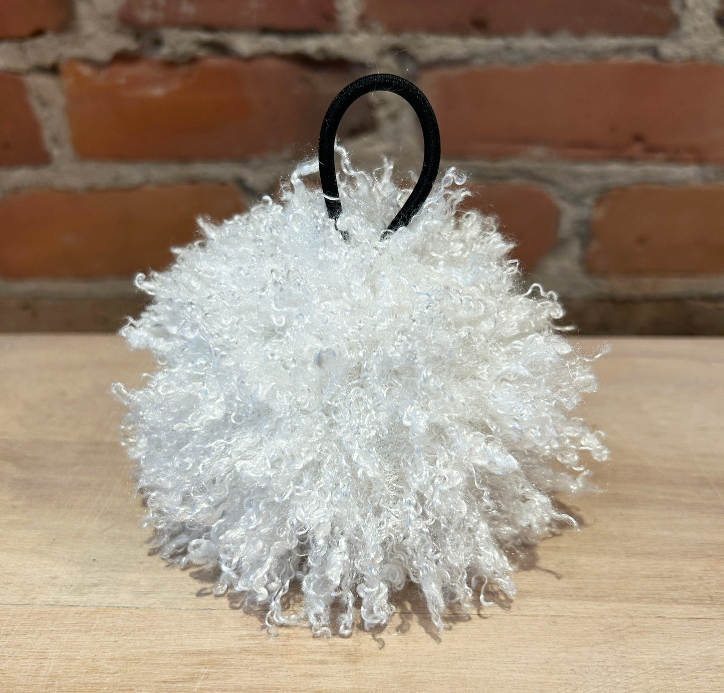 Ice White Curly Lamb Hat Pom, 5 Inch