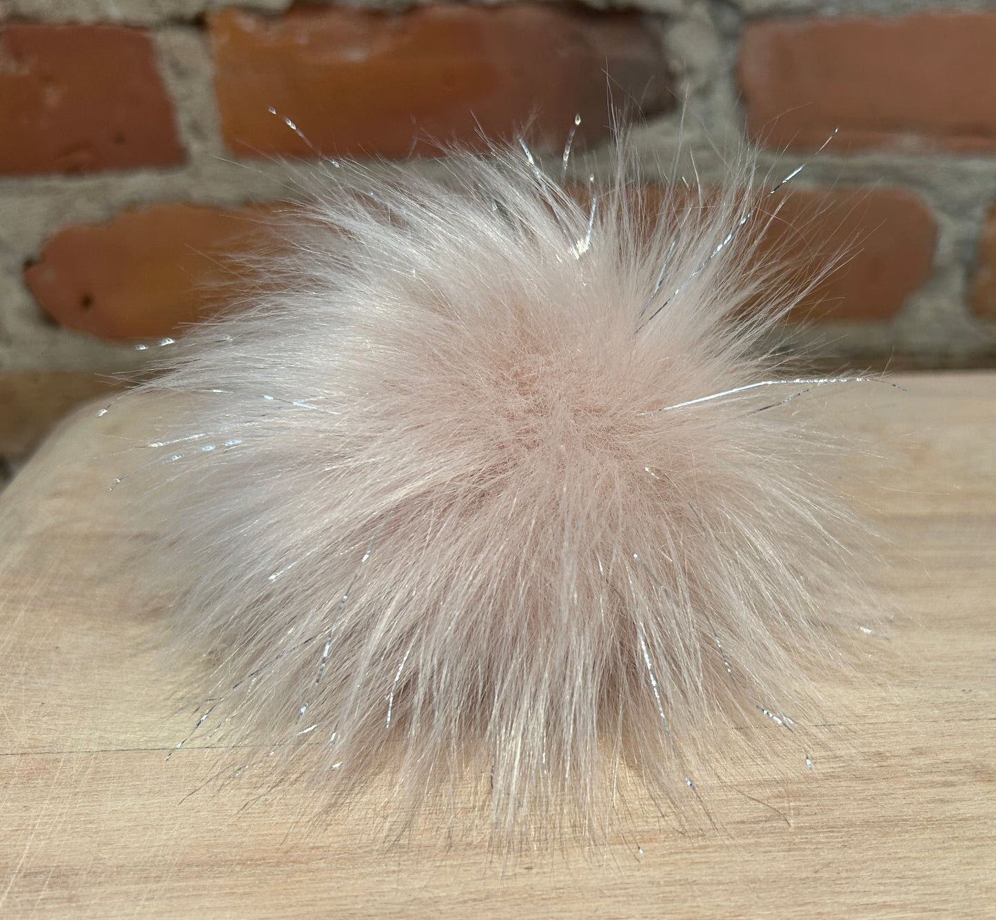 Sparkle Pink Peach Pink Faux Fur Pom, 4 Inch