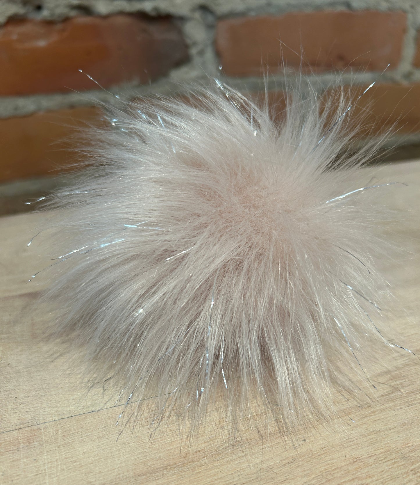 Sparkle Pink Peach Pink Faux Fur Pom, 4 Inch