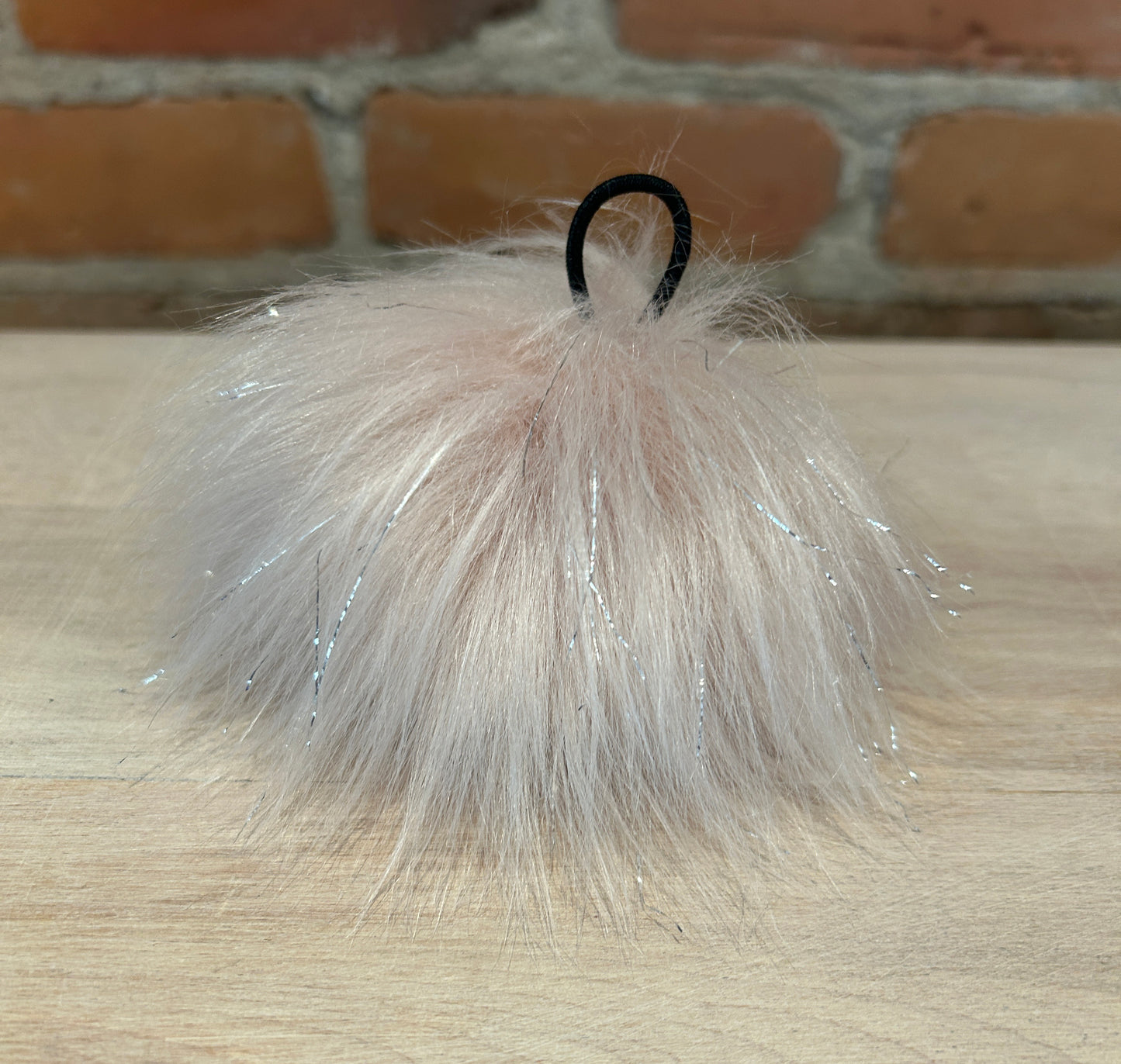 Sparkle Pink Peach Pink Faux Fur Pom, 4 Inch