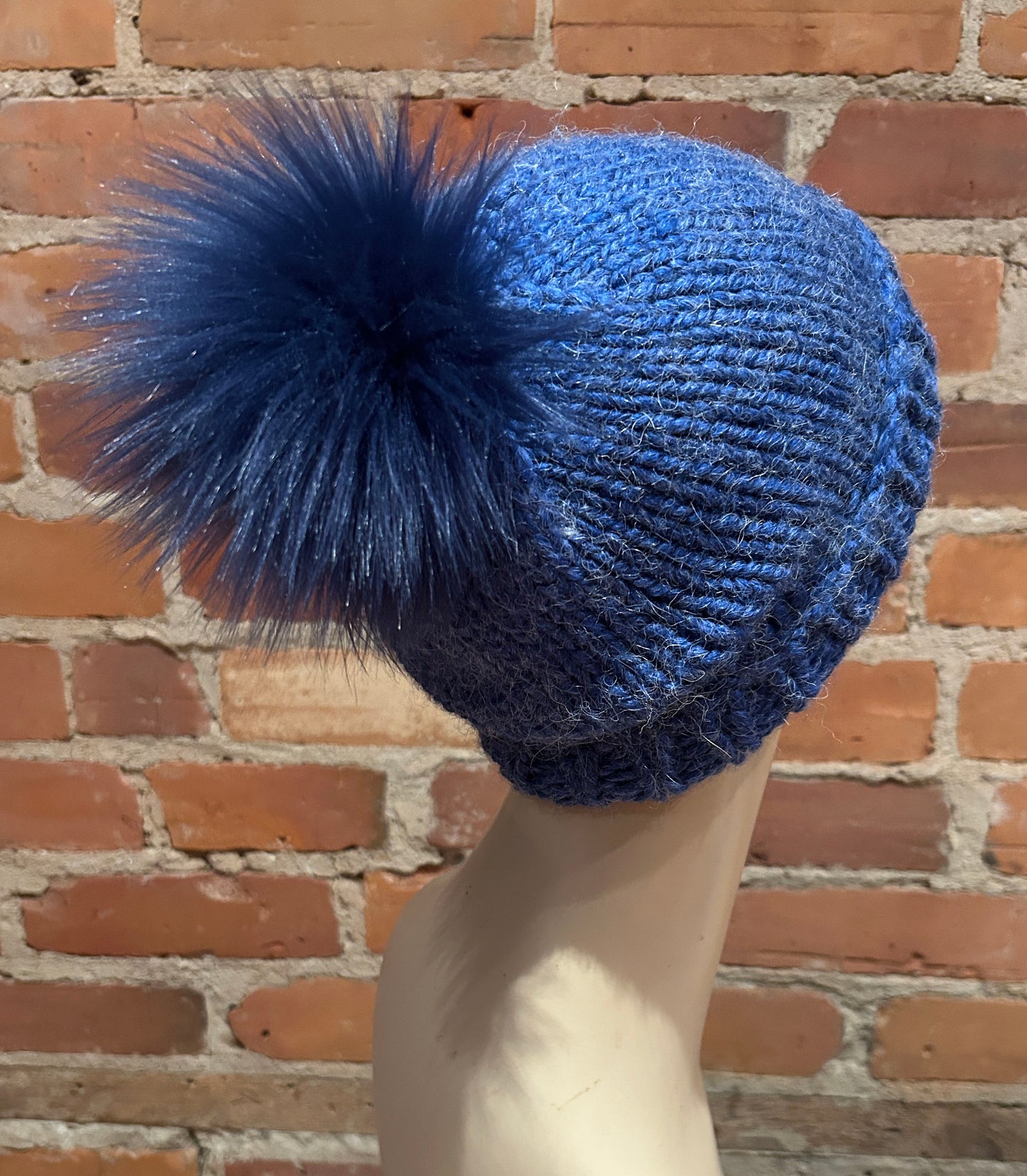 Navy Blue Lamb Faux Fur Pom, 4.5 Inch