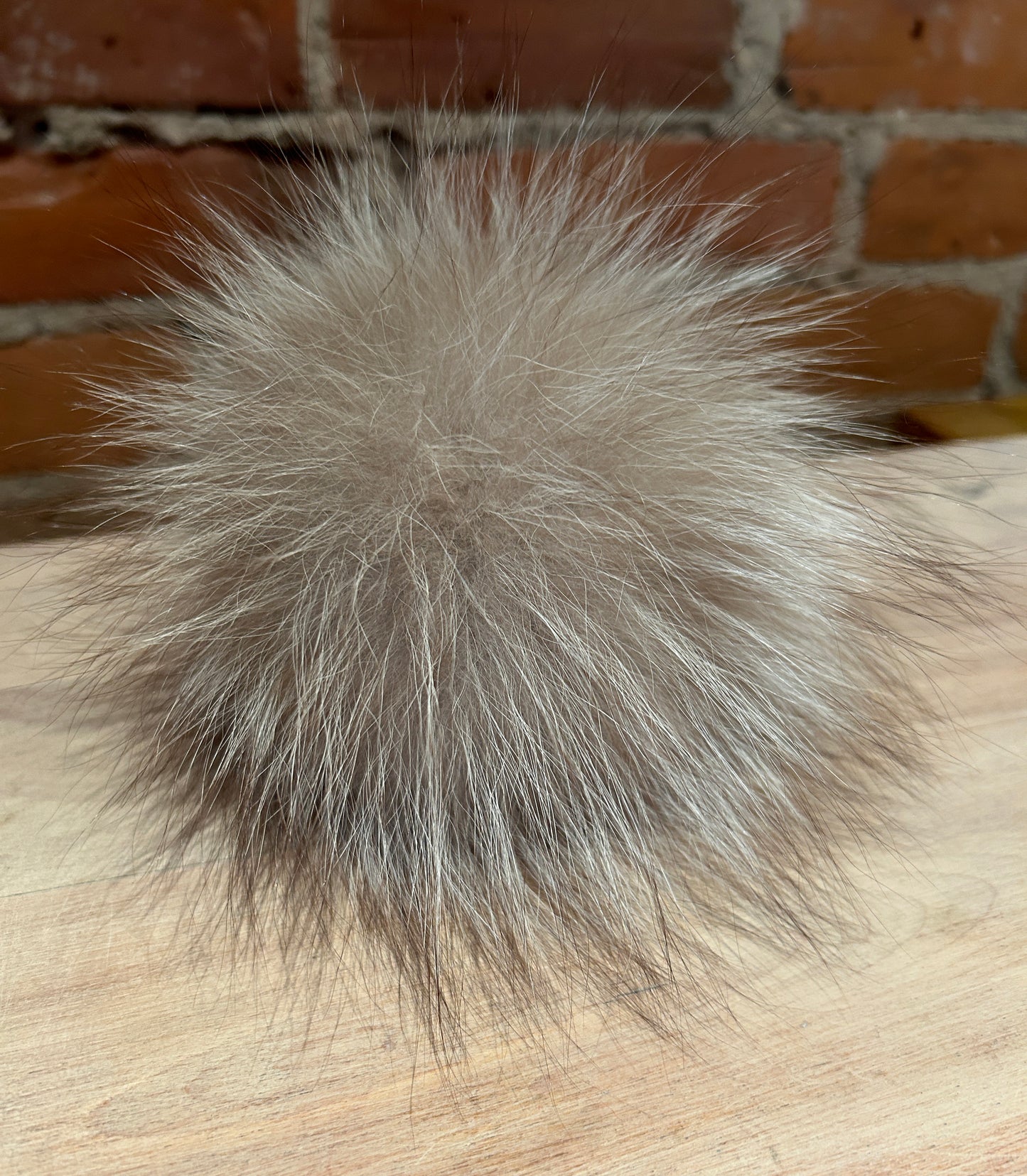 Beige Taupe Fox Hat Pom, 6.5 Inch