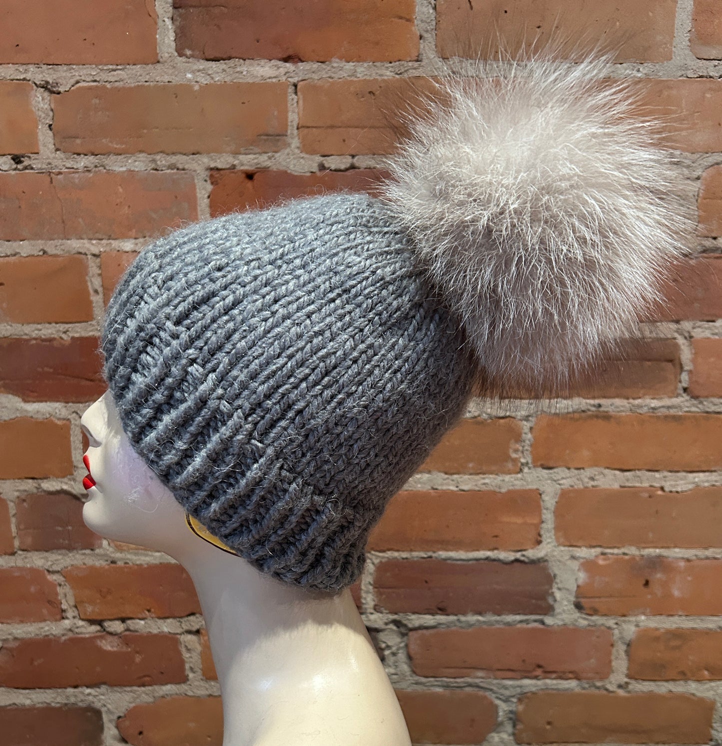 Beige Taupe Fox Hat Pom, 6.5 Inch