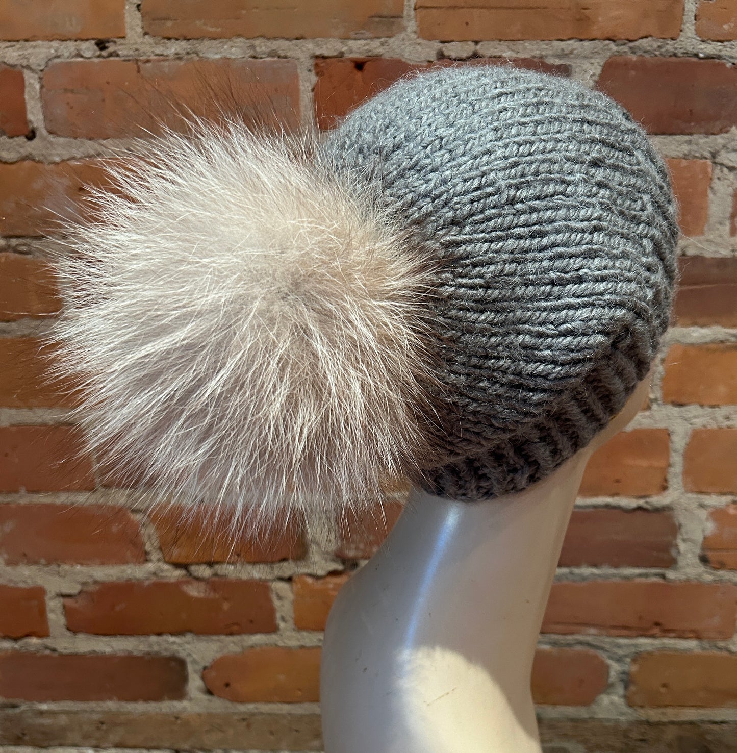 Beige Taupe Fox Hat Pom, 6.5 Inch