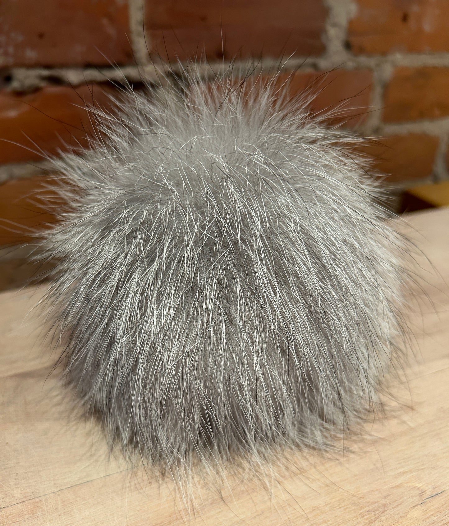 Light Grey Fox Fur Pom, 6 Inch