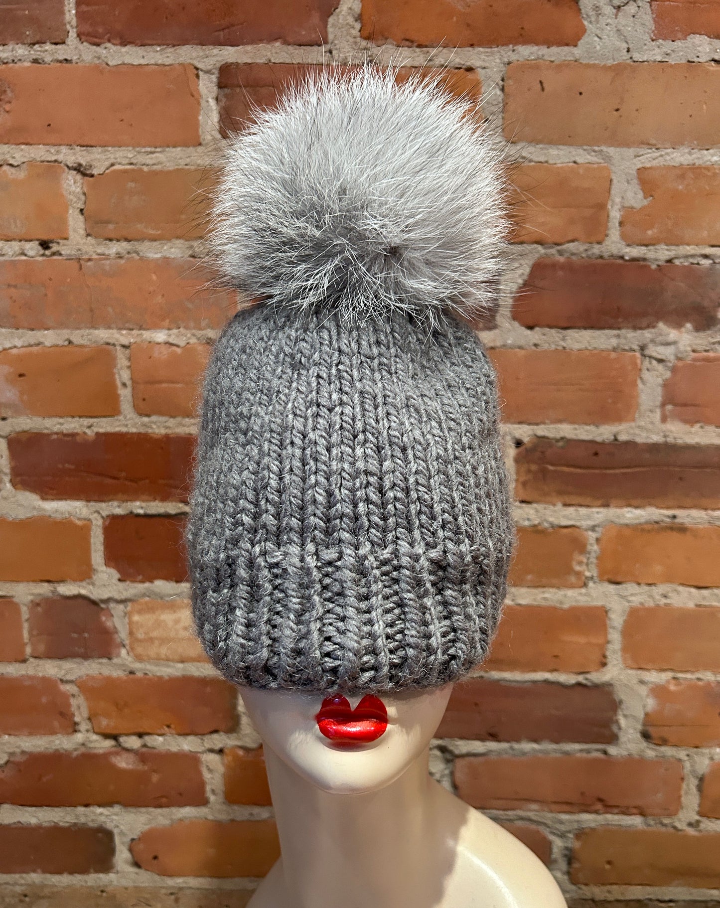 Light Grey Fox Fur Pom, 6 Inch