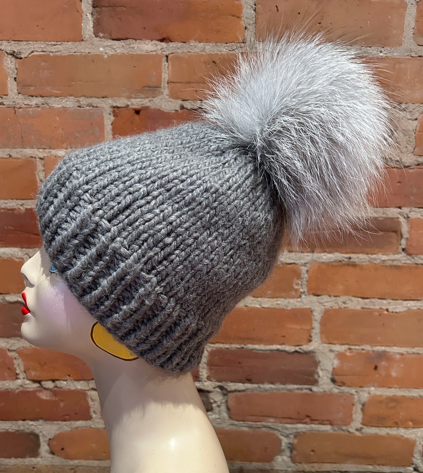 Light Grey Fox Fur Pom, 6 Inch