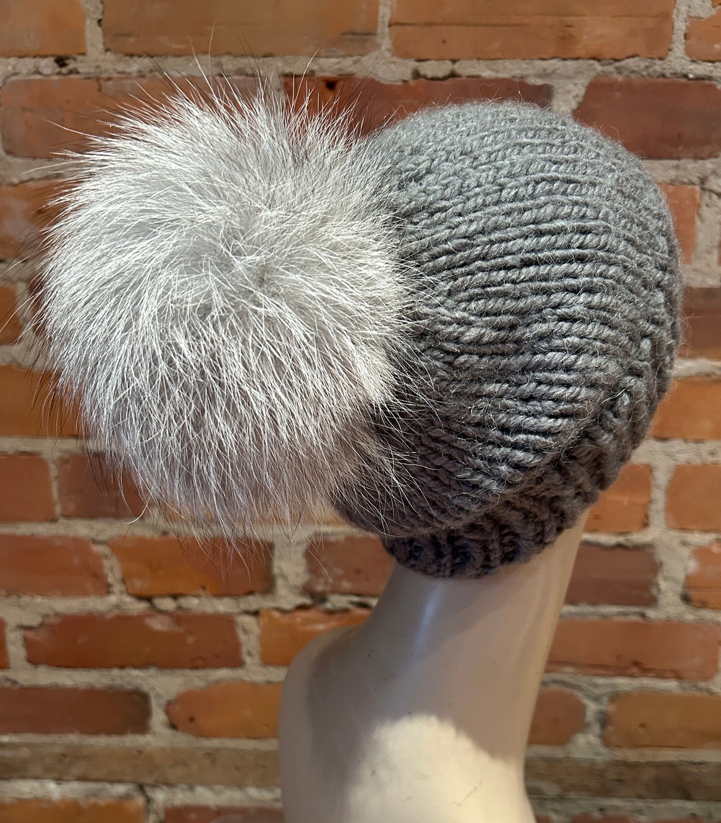 Light Grey Fox Fur Pom, 6 Inch