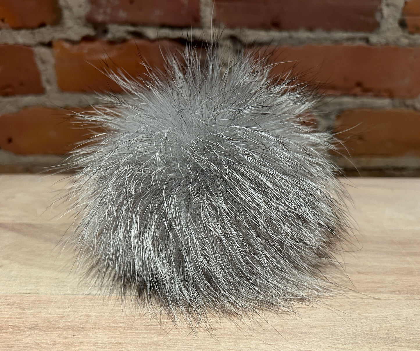 Light Grey Fox Fur Pom, 5.5 Inch