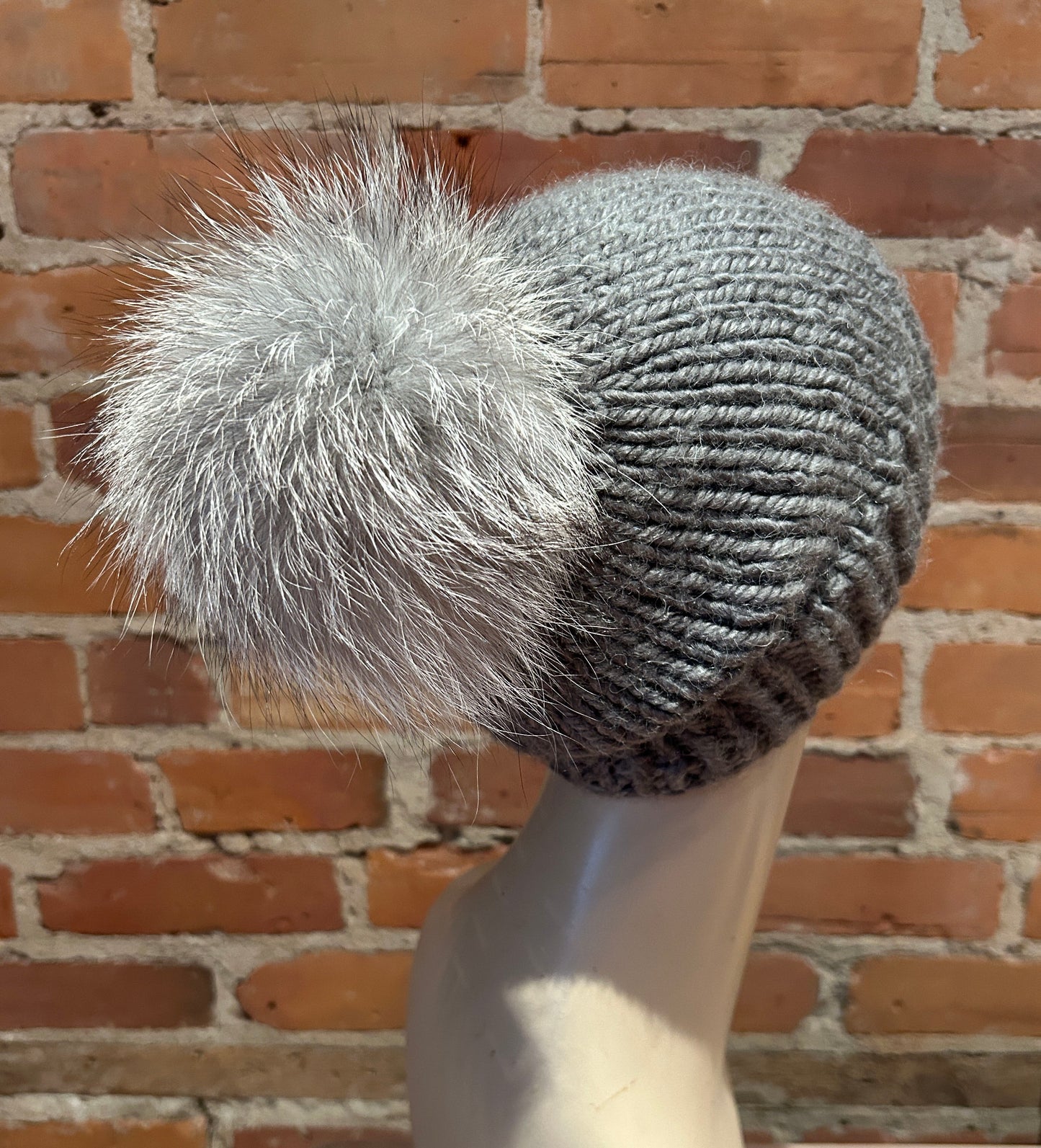 Light Grey Fox Fur Pom, 5.5 Inch