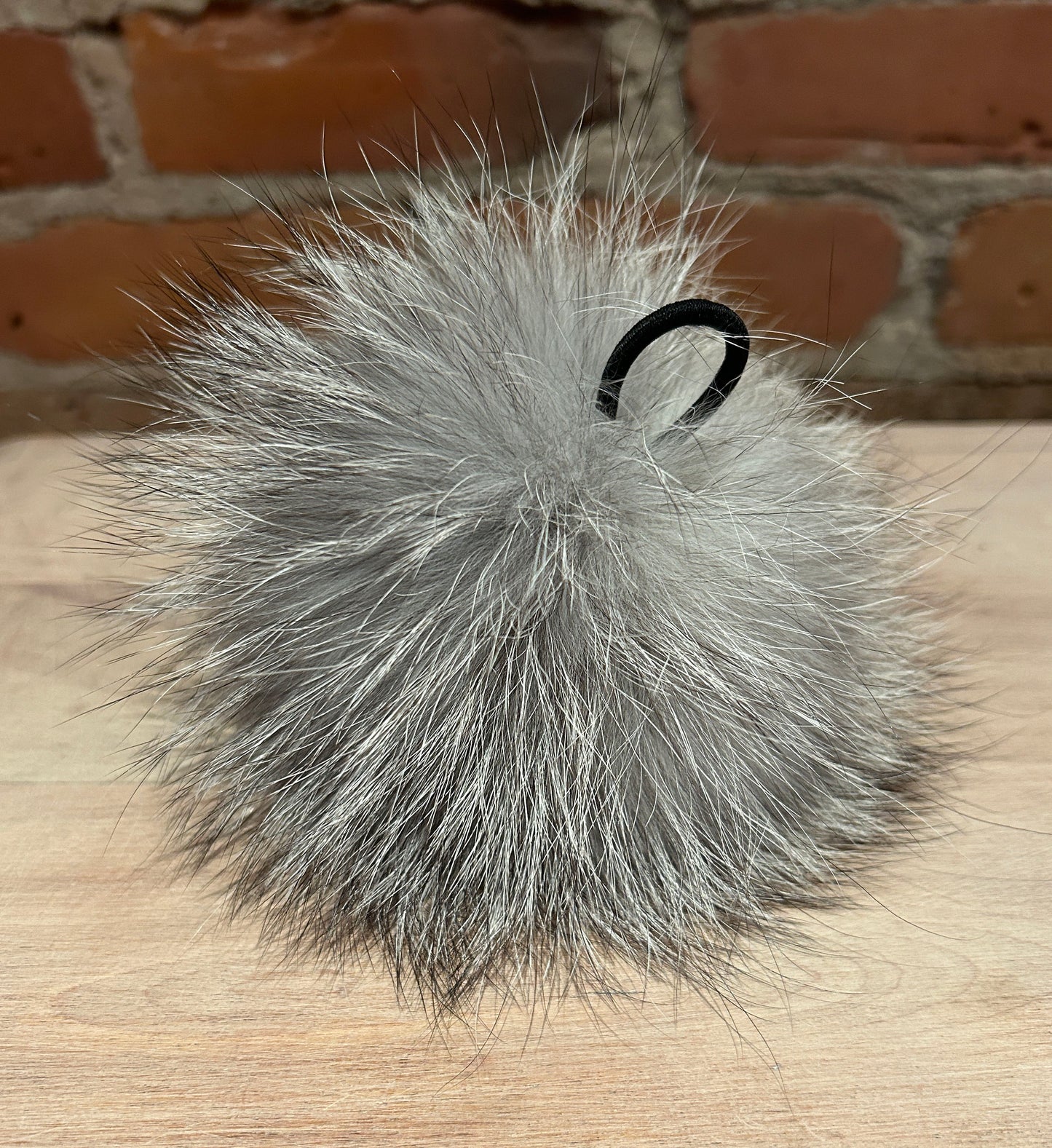 Light Grey Fox Fur Pom, 5.5 Inch