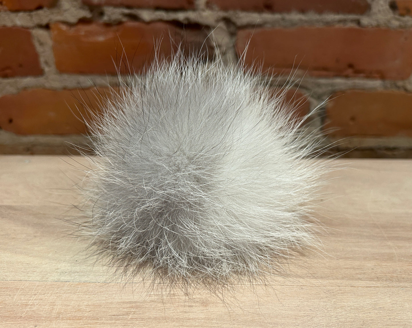 Grey White Fox Pom, 4.5 Inch