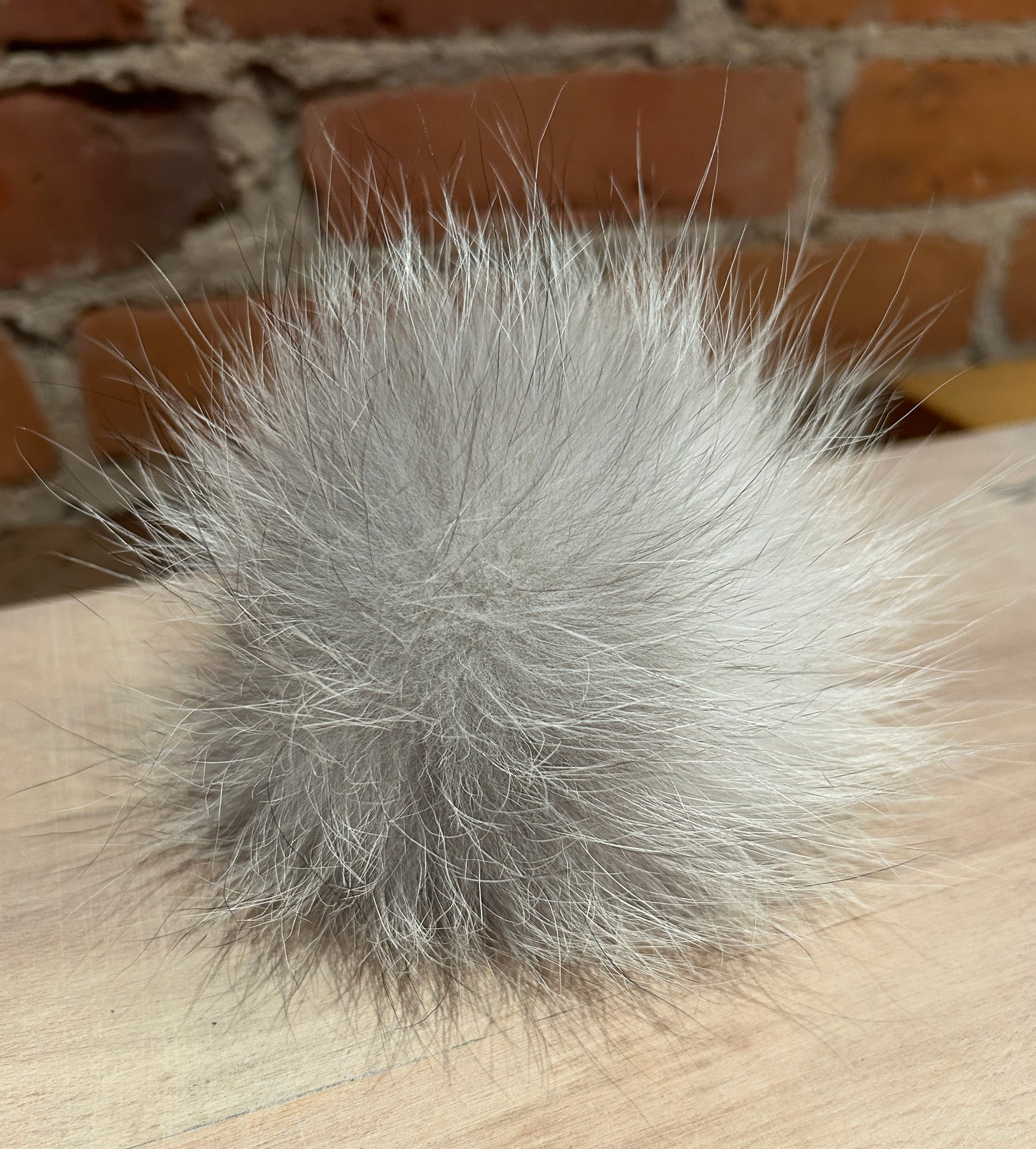 Grey White Fox Pom, 4.5 Inch