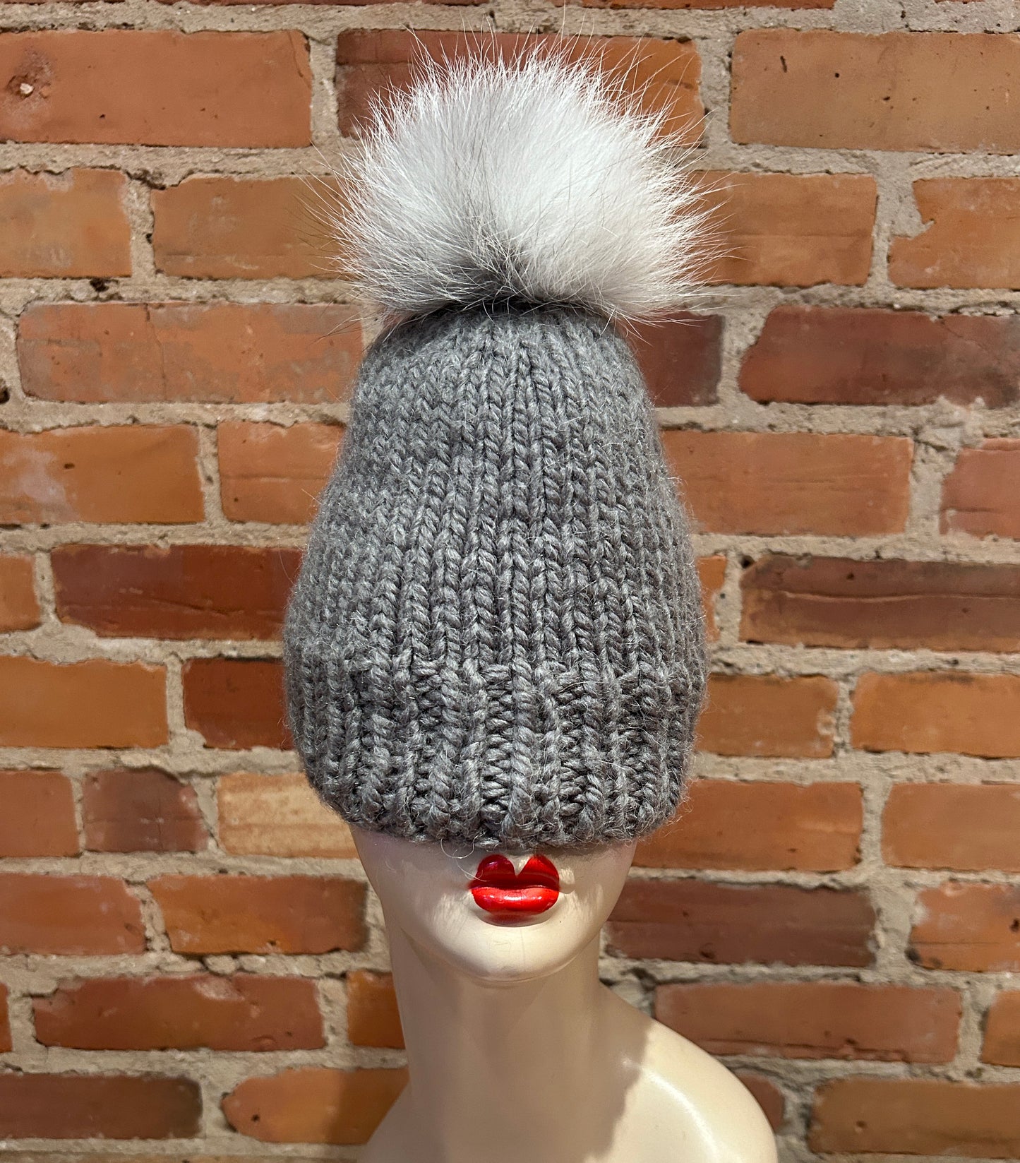 Grey White Fox Pom, 4.5 Inch